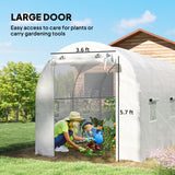 Outsunny 14.6' L x 6.5' W x 6.6' H  Walk-in Hoop Greenhouse with PE Cover, Zippered Mesh Door, 2 Support Rods, White