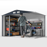 Outsunny 9' x 6' Metal Storage Shed with 2 Sliding Doors, 4 Air Vents, Dark Gray
