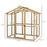 Outsunny 6.5 x 4 ft Wood-Frame Greenhouse with Thickened Polycarbonate Panels, Roof Vent, and Lockable Door