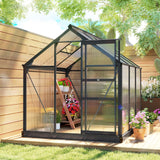 Outsunny 6' x 6' Polycarbonate Greenhouse with Aluminum Frame, Adjustable Roof Vent, Rain Gutters, and Sliding Door, Dark Gray