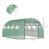 Outsunny 13' L x 10' W x 6.5' H Walk-in Hoop Greenhouse with PE Cover, Zippered Doors, 10 Mesh Windows, Green