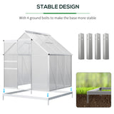 Outsunny 6' x 6' Polycarbonate Greenhouse with Aluminum Frame, Adjustable Roof Vent, Rain Gutters, and Sliding Door, Silver