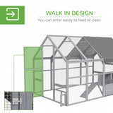 PawHut 9' x 6' x 6' Large Chicken Coop with Nesting Box, Water-Resistant and Anti-UV Cover for 8-12 Chickens, Gray