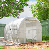 Outsunny 14.6' L x 6.5' W x 6.6' H  Walk-in Hoop Greenhouse with PE Cover, Zippered Mesh Door, 2 Support Rods, White