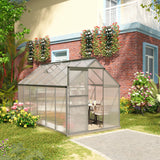 Outsunny 12' x 6' Polycarbonate Greenhouse with Aluminum Frame, Adjustable Roof Vent, Rain Gutters, and Sliding Door, Silver