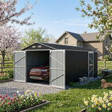 TMG Industrial 10' x 20' Metal Garage Shed with Double Front Doors, 7'-8" Peak Height, Side Entry Door, 185 Sq-Ft Floor Space