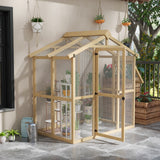 Outsunny 6.5 x 4 ft Wood-Frame Greenhouse with Thickened Polycarbonate Panels, Roof Vent, and Lockable Door