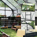 Outsunny 8' x 6' Polycarbonate Greenhouse with Aluminum Frame, Adjustable Roof Vent, Rain Gutters, and Sliding Door, Dark Gray