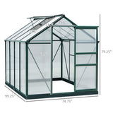 Outsunny 8' x 6' Polycarbonate Greenhouse with Aluminum Frame, Adjustable Roof Vent, Rain Gutters, and Sliding Door, Dark Green