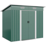 Outsunny 7' x 4' Metal Storage Shed with Dual Locking Doors, 2 Air Vents and Steel Frame, Green