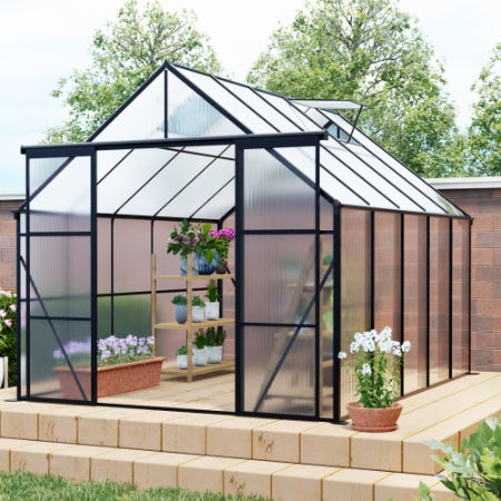 8 x 10 ft Walk-In Greenhouse, Polycarbonate Panels, Aluminum Frame