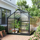 Outsunny 8' x 6' Polycarbonate Greenhouse with Aluminum Frame, Adjustable Roof Vent, Rain Gutters, and Sliding Door, Dark Gray