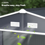 Outsunny 11' x 9' Metal Storage Shed with Double Sliding Doors, Dark Gray