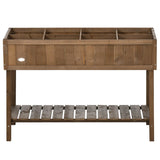 Outsunny 43" x 18" x 30" Wooden Elevated Planter Bed with 8 Slots and Open Shelf, Dark Brown