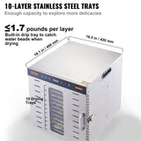 VEVOR Food Dehydrator, 10 Stainless Steel Trays, 1000W