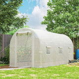 Outsunny 14.6' L x 6.5' W x 6.6' H  Walk-in Hoop Greenhouse with PE Cover, Zippered Mesh Door, 2 Support Rods, White