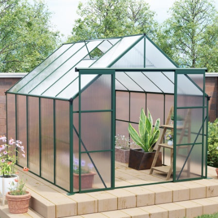 8 x 10 ft Walk-In Greenhouse, Polycarbonate Panels, Aluminum Frame