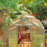 Outsunny 6.6 x 8 ft. Wood-Frame Greenhouse with Thickened Polycarbonate Panels, Roof Vent, and Lockable Door