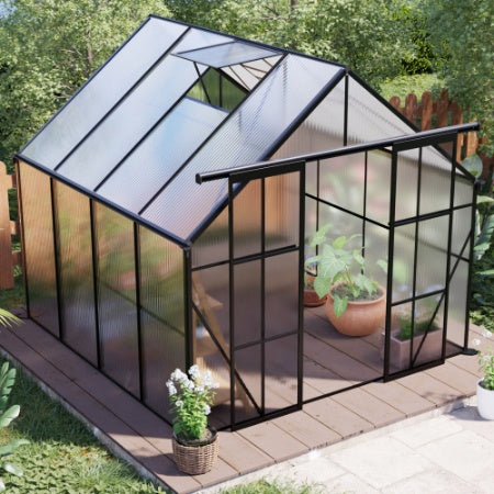 8 x 8 ft Walk-In Greenhouse, Polycarbonate Panels, Aluminum Frame