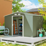 Outsunny 9' x 6' Metal Storage Shed with 2 Sliding Doors, 4 Air Vents, Green