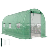Outsunny 14.6' L x 6.5' W x6.6' H  Walk-in Hoop Greenhouse with PE Cover, Zippered Mesh Door, 2 Support Rods, Green
