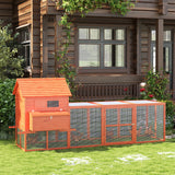 PawHut 145" Wooden Chicken Coop with Run & Partitioned Nesting Boxes, 6 - 8 Chickens
