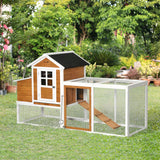 PawHut 76" Wooden Chicken Coop With Henhouse, Nesting Box, Run, 2-5 Chickens