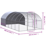 Outdoor Chicken Coop, Galvanized Steel Frame, PE Cover, 9.8 x 19.7 x 6.6 ft