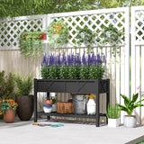 Outsunny 47" x 22" x 31.5" Elevated Planter Bed with Storage Shelf, Drainage Holes and Liner, Black
