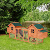 PawHut 124" Wooden Chicken Coop With Dual Henhouses, Run, Ramps, Nesting Boxes, Natural