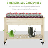 Outsunny 47" x 21" Elevated Wooden Planter Bed with Lockable Wheels, Storage Shelf, Filter Fabric & Drainage Holes, Natural