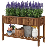 Outsunny 47" x 22" x 31.5" Elevated Planter Bed with Storage Shelf, Drainage Holes and Liner, Brown