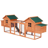 PawHut 124" Wooden Chicken Coop With Dual Henhouses, Run, Ramps, Nesting Boxes, Natural