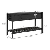 Outsunny 47" x 22" x 31.5" Elevated Planter Bed with Storage Shelf, Drainage Holes and Liner, Black