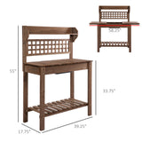 Outsunny 39" Wooden Potting Table with Sliding Tabletop, Dry Sink, Storage Shelf, Brown