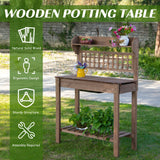 Outsunny 39" Wooden Potting Table with Sliding Tabletop, Dry Sink, Storage Shelf, Brown