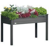 Outsunny 48" x 22" x 30" Wooden Elevated Planter Bed with Filter Fabric and Drainage Holes, Dark Gray