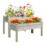 Outsunny 3.5' x 1.5' Wooden Elevated Planter Bed, 2-Tier, Natural