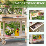 Outsunny 36" Wooden Potting Table with 2 Wheels, Removable Sink, Drawer & Storage Shelf, Natural