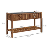 Outsunny 47" x 22" x 31.5" Elevated Planter Bed with Storage Shelf, Drainage Holes and Liner, Brown