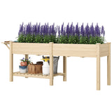 Outsunny 7.8' x 2' x 2.6' Elevated Wooden Planter Bed with Side Table, Shelf, Bed Liner & Drain Holes, Natural