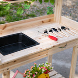 Outsunny 36" Wooden Potting Table with 2 Wheels, Removable Sink, Drawer & Storage Shelf, Natural