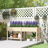Outsunny 7.8' x 2' x 2.6' Elevated Wooden Planter Bed with Side Table, Shelf, Bed Liner & Drain Holes, Natural