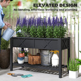 Outsunny 47" x 22" x 31.5" Elevated Planter Bed with Storage Shelf, Drainage Holes and Liner, Black