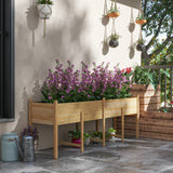 Outsunny 7.4' x 1.8' x 2.6' Elevated Wooden Planter Bed with Bed Liner & Drain Holes, Natural