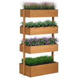 Outsunny Wooden Elevated Planter Bed, 4-Tier with Bed Liners, Self-Draining, Natural
