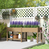 Outsunny 7.8' x 2' x 2.6' Elevated Wooden Planter Bed with Side Table, Shelf, Bed Liner & Drain Holes, Tan