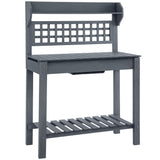 Outsunny 39" Wooden Potting Table with Sliding Tabletop, Dry Sink, Storage Shelf, Gray