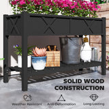 Outsunny 47" x 22" x 31.5" Elevated Planter Bed with Storage Shelf, Drainage Holes and Liner, Black