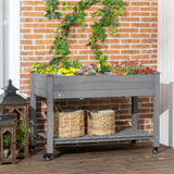 Outsunny 47" x 21" Elevated Wooden Planter Bed with Lockable Wheels, Storage Shelf, Filter Fabric & Drainage Holes, Gray